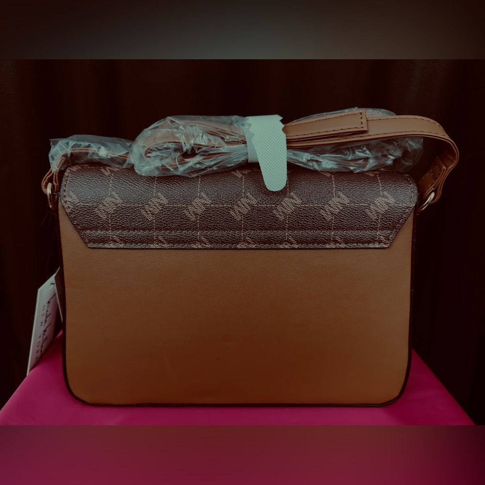 Nicole Miller Brown Logo Rose Gold Hardware Shoulder/Crossbody Bag Purse. NWT - Picture 2 of 8